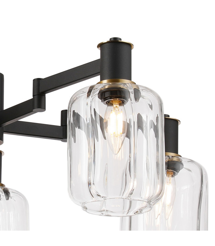 Worcester 69cm Swing Arm Semi Ceiling 5 Light E14 Brass/Satin Black/Clear Striped Cylinder Glass-8
