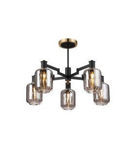 Worcester 69cm Swing Arm Semi Ceiling 5 Light E14 Brass/Satin Black/Smoke Striped Cylinder Glass-1