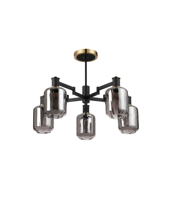 Worcester 69cm Swing Arm Semi Ceiling 5 Light E14 Brass/Satin Black/Smoke Striped Cylinder Glass-6