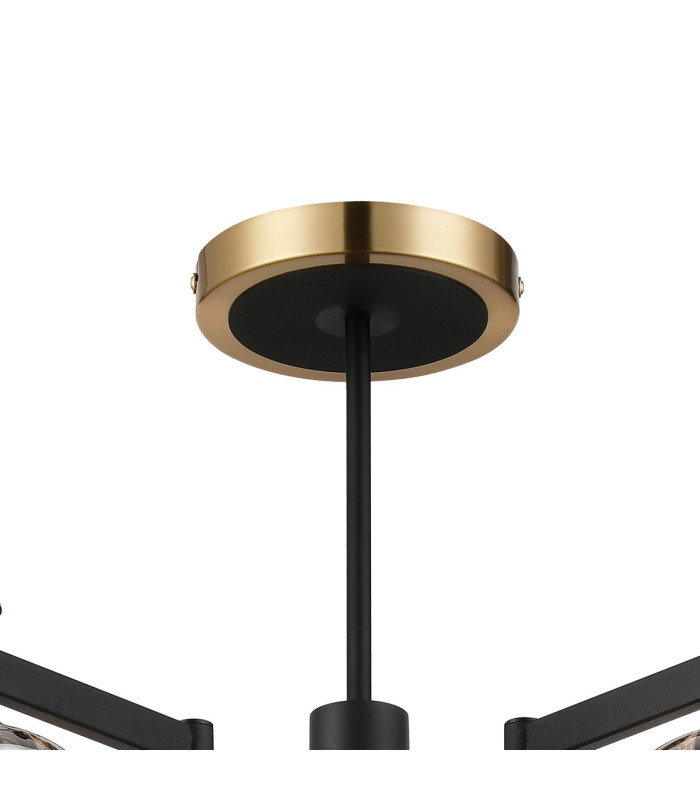 Worcester 69cm Swing Arm Semi Ceiling 5 Light E14 Brass/Satin Black/Smoke Striped Cylinder Glass-7