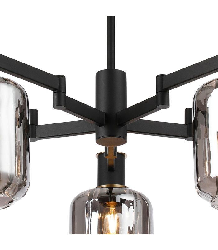 Worcester 69cm Swing Arm Semi Ceiling 5 Light E14 Brass/Satin Black/Smoke Striped Cylinder Glass-8