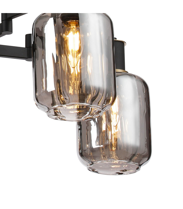 Worcester 69cm Swing Arm Semi Ceiling 5 Light E14 Brass/Satin Black/Smoke Striped Cylinder Glass-9
