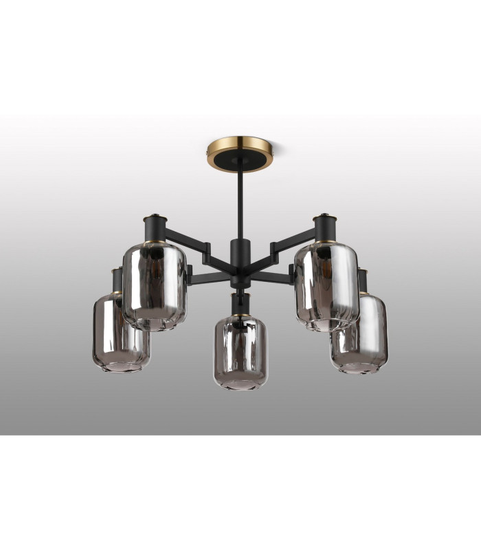 Worcester 69cm Swing Arm Semi Ceiling 5 Light E14 Brass/Satin Black/Smoke Striped Cylinder Glass-10