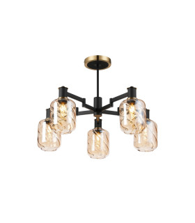 Worcester 69cm Swing Arm Semi Ceiling 5 Light E14 Brass/Satin Black/Amber Twisted Cylinder Glass-1