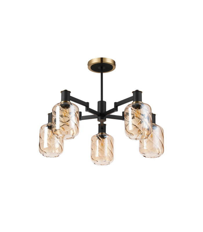 Worcester 69cm Swing Arm Semi Ceiling 5 Light E14 Brass/Satin Black/Amber Twisted Cylinder Glass-5