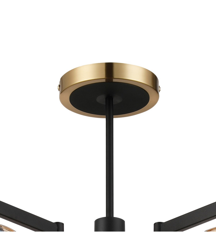 Worcester 69cm Swing Arm Semi Ceiling 5 Light E14 Brass/Satin Black/Amber Twisted Cylinder Glass-6