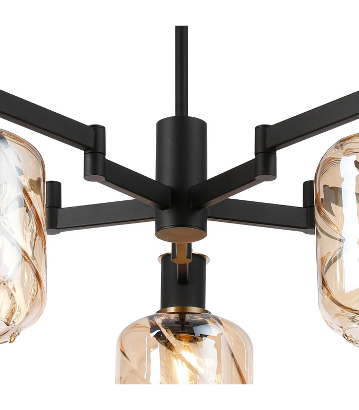 Worcester 69cm Swing Arm Semi Ceiling 5 Light E14 Brass/Satin Black/Amber Twisted Cylinder Glass-7