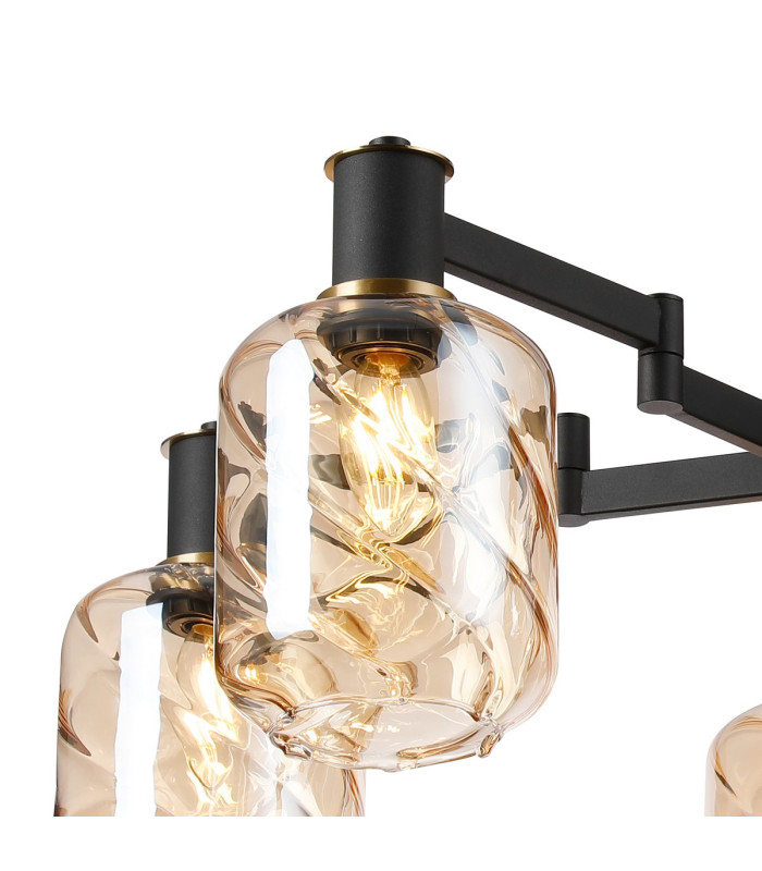 Worcester 69cm Swing Arm Semi Ceiling 5 Light E14 Brass/Satin Black/Amber Twisted Cylinder Glass-8