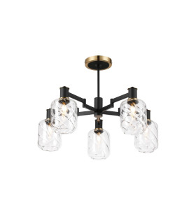 Worcester 69cm Swing Arm Semi Ceiling 5 Light E14 Brass/Satin Black/Clear Twisted Cylinder Glass-1
