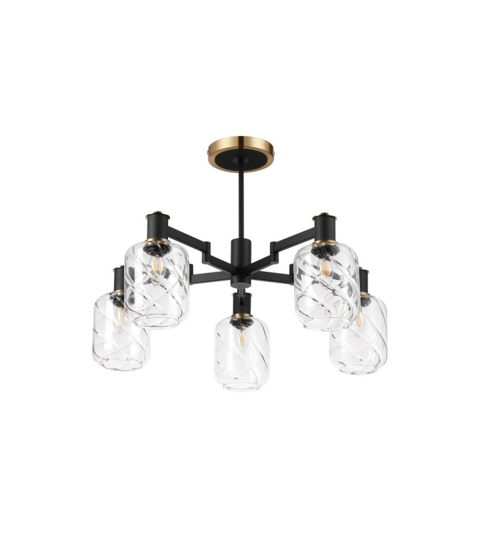 Worcester 69cm Swing Arm Semi Ceiling 5 Light E14 Brass/Satin Black/Clear Twisted Cylinder Glass-5