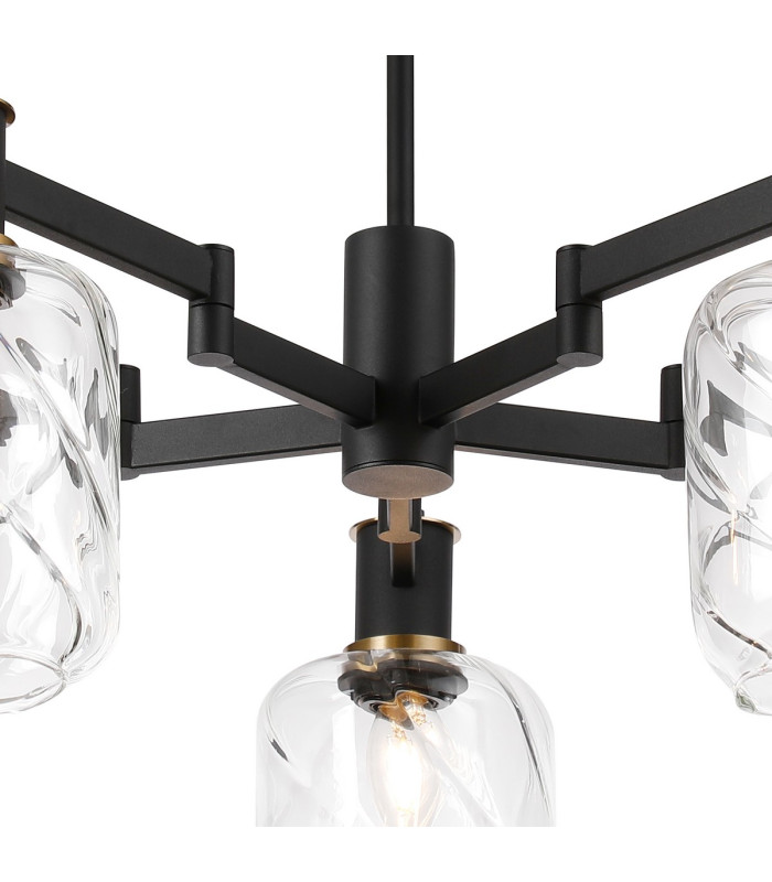 Worcester 69cm Swing Arm Semi Ceiling 5 Light E14 Brass/Satin Black/Clear Twisted Cylinder Glass-7