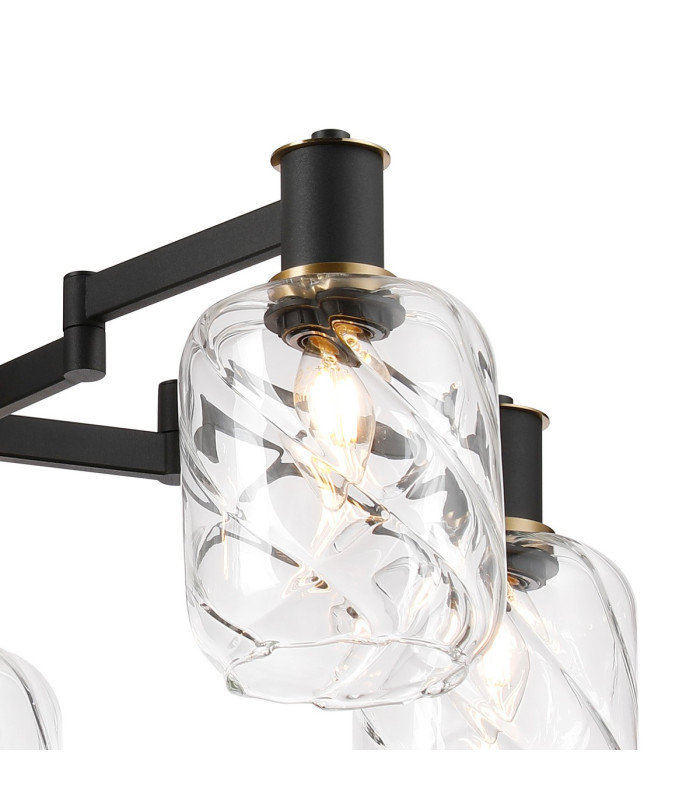 Worcester 69cm Swing Arm Semi Ceiling 5 Light E14 Brass/Satin Black/Clear Twisted Cylinder Glass-8