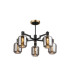 Worcester 69cm Swing Arm Semi Ceiling 5 Light E14 Brass/Satin Black/Smoke Twisted Cylinder Glass-1