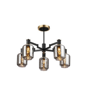 Worcester 69cm Swing Arm Semi Ceiling 5 Light E14 Brass/Satin Black/Smoke Twisted Cylinder Glass-1