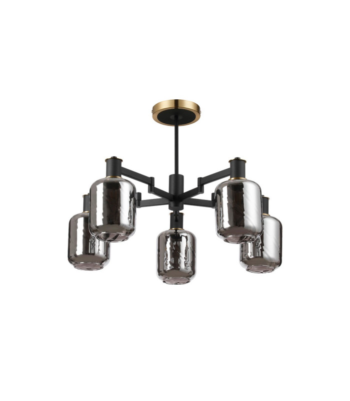 Worcester 69cm Swing Arm Semi Ceiling 5 Light E14 Brass/Satin Black/Smoke Twisted Cylinder Glass-5