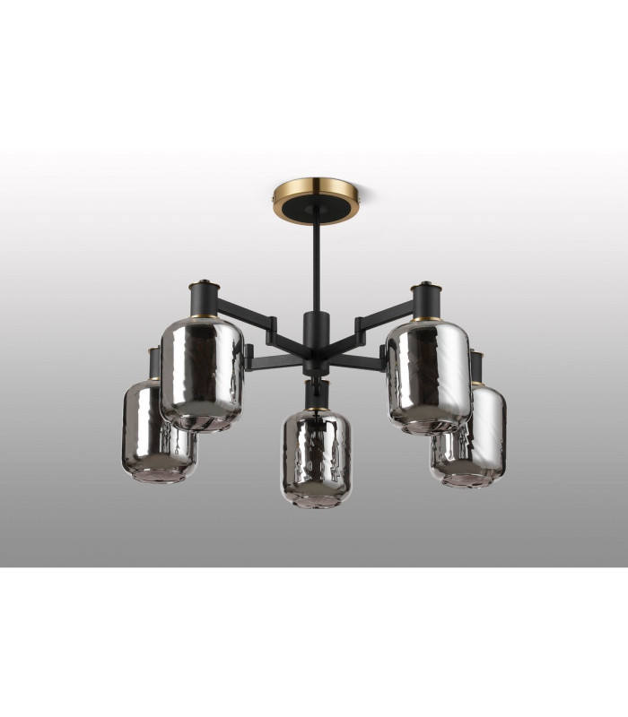 Worcester 69cm Swing Arm Semi Ceiling 5 Light E14 Brass/Satin Black/Smoke Twisted Cylinder Glass-9