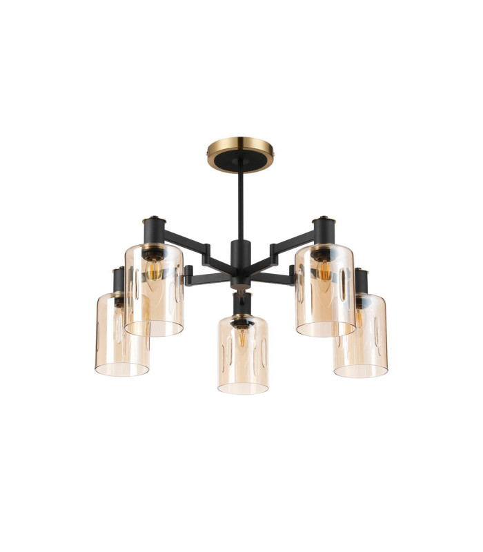 Worcester 68cm Swing Arm Semi Ceiling 5 Light E14 Brass/Satin Black/Amber Uniform Dimple Cylinder Glass-5