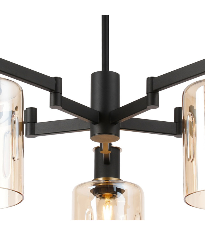 Worcester 68cm Swing Arm Semi Ceiling 5 Light E14 Brass/Satin Black/Amber Uniform Dimple Cylinder Glass-7