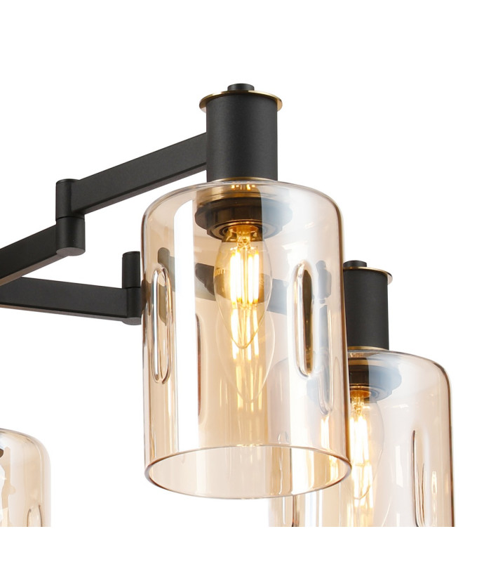 Worcester 68cm Swing Arm Semi Ceiling 5 Light E14 Brass/Satin Black/Amber Uniform Dimple Cylinder Glass-8