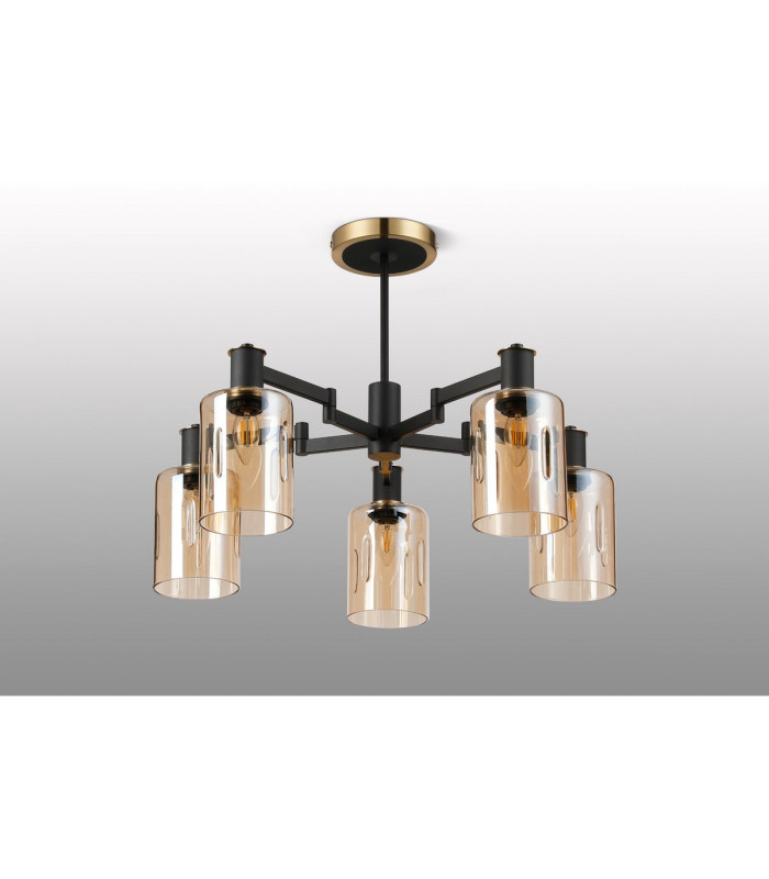 Worcester 68cm Swing Arm Semi Ceiling 5 Light E14 Brass/Satin Black/Amber Uniform Dimple Cylinder Glass-9