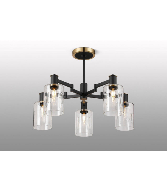 Worcester 68cm Swing Arm Semi Ceiling 5 Light E14 Brass/Satin Black/Clear Uniform Dimple Cylinder Glass-3