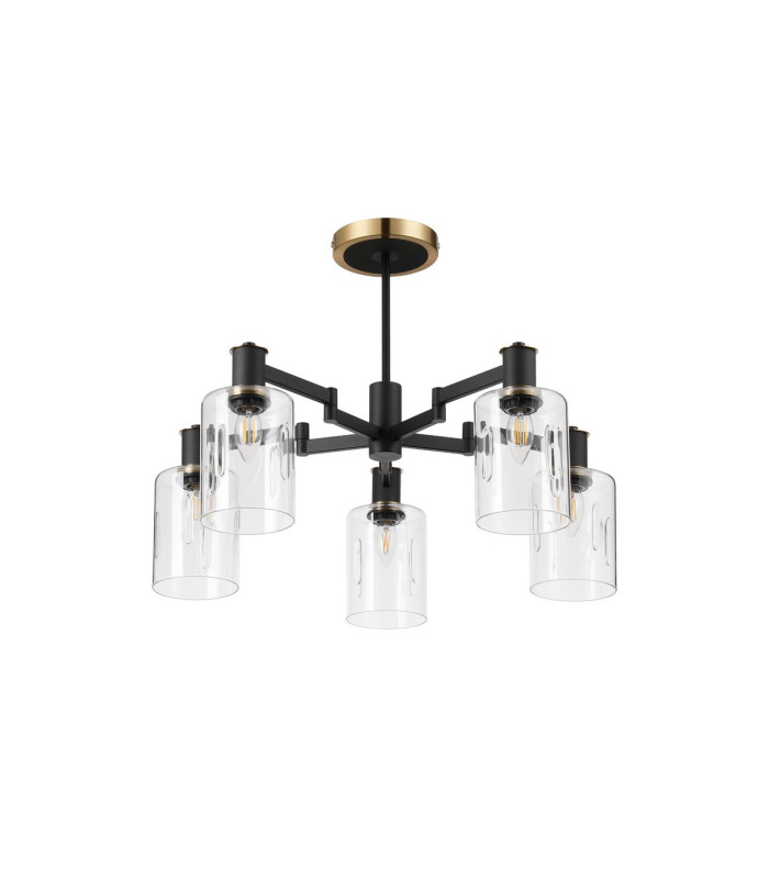Worcester 68cm Swing Arm Semi Ceiling 5 Light E14 Brass/Satin Black/Clear Uniform Dimple Cylinder Glass-5