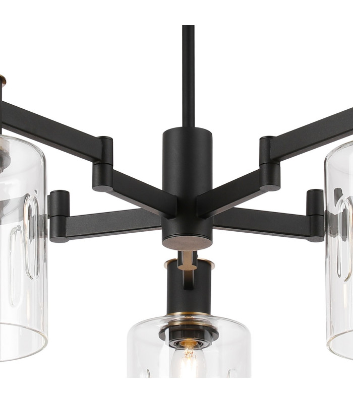 Worcester 68cm Swing Arm Semi Ceiling 5 Light E14 Brass/Satin Black/Clear Uniform Dimple Cylinder Glass-7