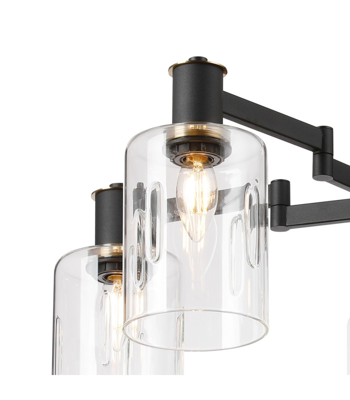 Worcester 68cm Swing Arm Semi Ceiling 5 Light E14 Brass/Satin Black/Clear Uniform Dimple Cylinder Glass-8
