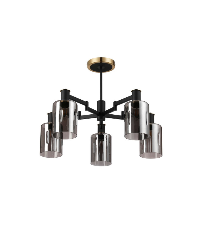 Worcester 68cm Swing Arm Semi Ceiling 5 Light E14 Brass/Satin Black/Smoke Uniform Dimple Cylinder Glass-5
