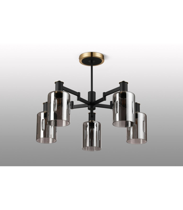 Worcester 68cm Swing Arm Semi Ceiling 5 Light E14 Brass/Satin Black/Smoke Uniform Dimple Cylinder Glass-9