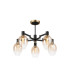 Worcester 70cm Swing Arm Semi Ceiling 5 Light E14 Brass/Satin Black/Amber Fade Wine Glass Glass-1