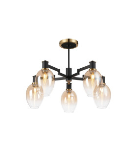 Worcester 70cm Swing Arm Semi Ceiling 5 Light E14 Brass/Satin Black/Amber Fade Wine Glass Glass-1