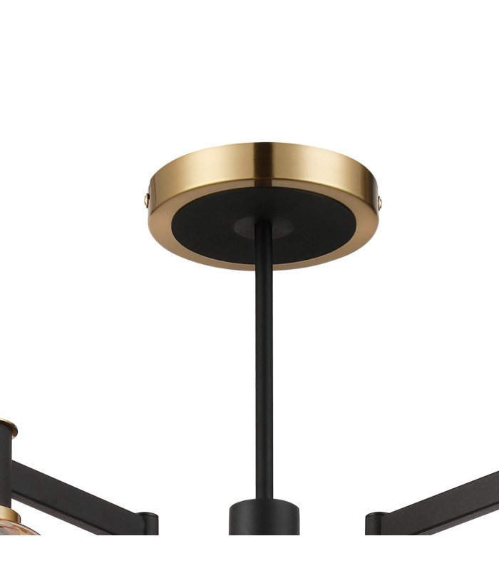 Worcester 70cm Swing Arm Semi Ceiling 5 Light E14 Brass/Satin Black/Amber Fade Wine Glass Glass-6