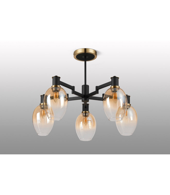 Worcester 70cm Swing Arm Semi Ceiling 5 Light E14 Brass/Satin Black/Amber Fade Wine Glass Glass-9