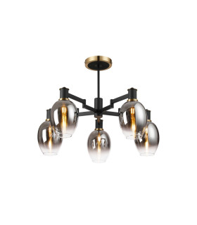 Worcester 70cm Swing Arm Semi Ceiling 5 Light E14 Brass/Satin Black/Smoke Fade Wine Glass Glass-1