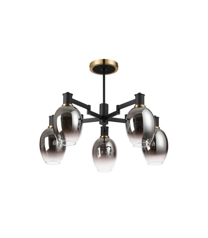 Worcester 70cm Swing Arm Semi Ceiling 5 Light E14 Brass/Satin Black/Smoke Fade Wine Glass Glass-5