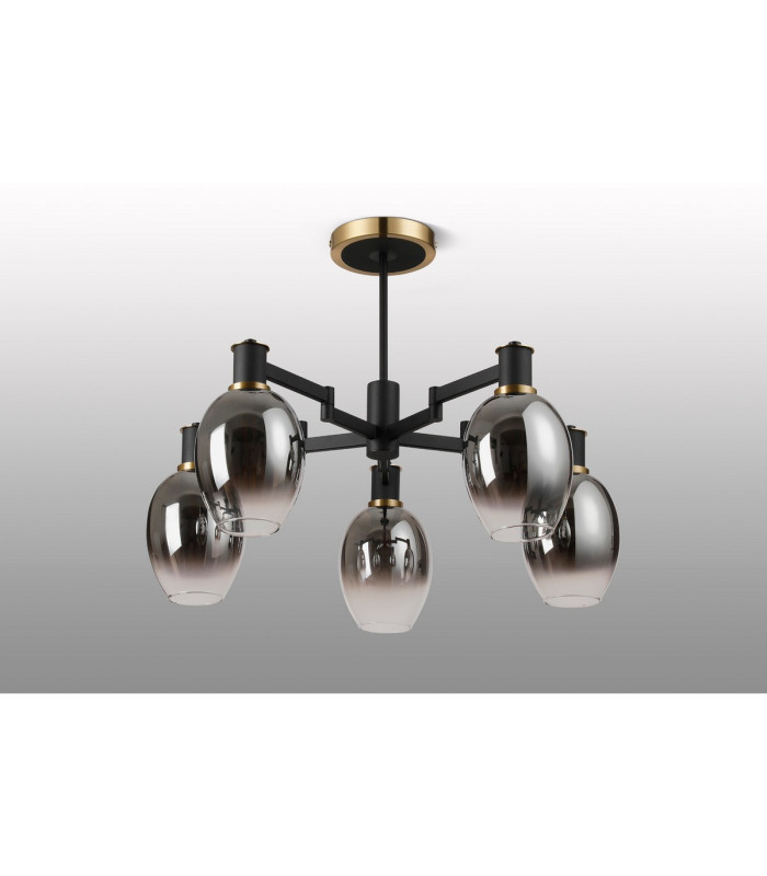Worcester 70cm Swing Arm Semi Ceiling 5 Light E14 Brass/Satin Black/Smoke Fade Wine Glass Glass-9