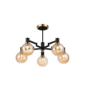 Worcester 71cm Swing Arm Semi Ceiling 5 Light E14 Brass/Satin Black/Amber Plated Round Segment Glass-1