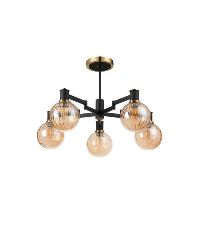 Worcester 71cm Swing Arm Semi Ceiling 5 Light E14 Brass/Satin Black/Amber Plated Round Segment Glass-5