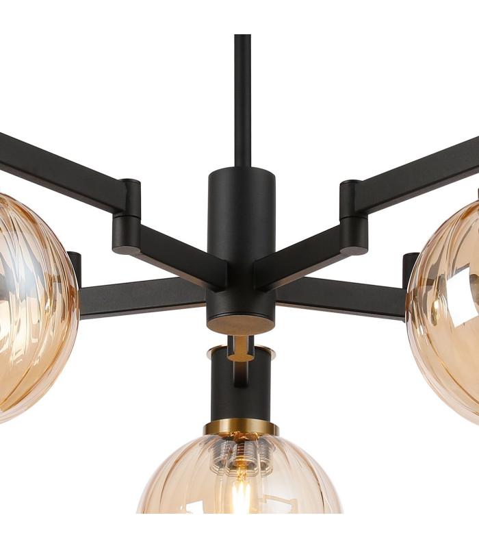 Worcester 71cm Swing Arm Semi Ceiling 5 Light E14 Brass/Satin Black/Amber Plated Round Segment Glass-7