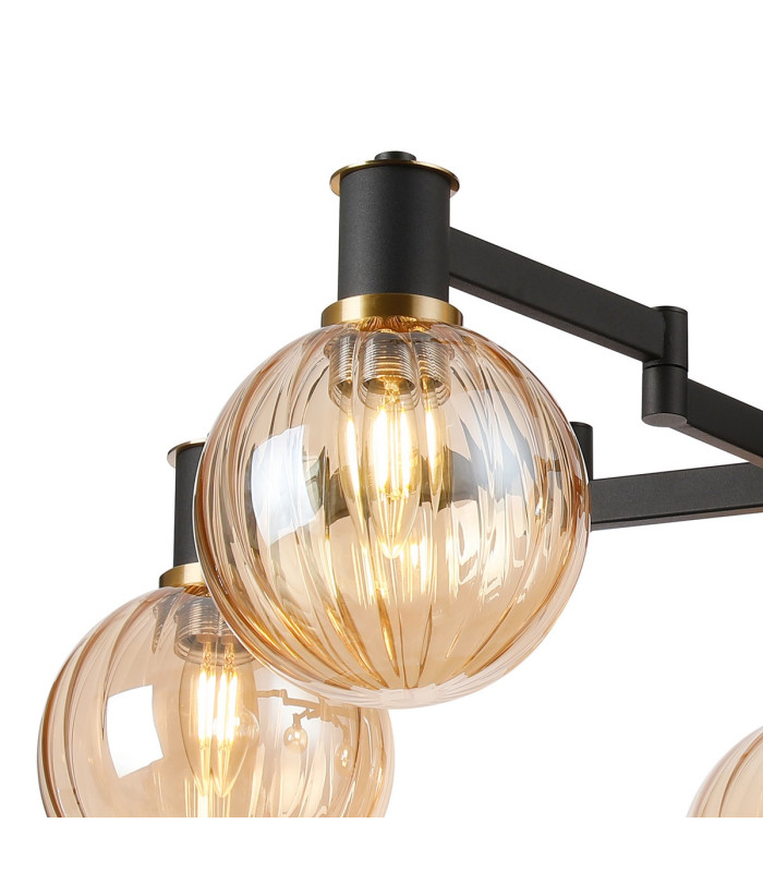 Worcester 71cm Swing Arm Semi Ceiling 5 Light E14 Brass/Satin Black/Amber Plated Round Segment Glass-8