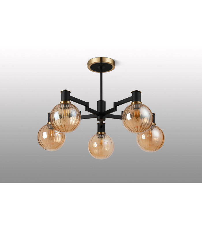 Worcester 71cm Swing Arm Semi Ceiling 5 Light E14 Brass/Satin Black/Amber Plated Round Segment Glass-10