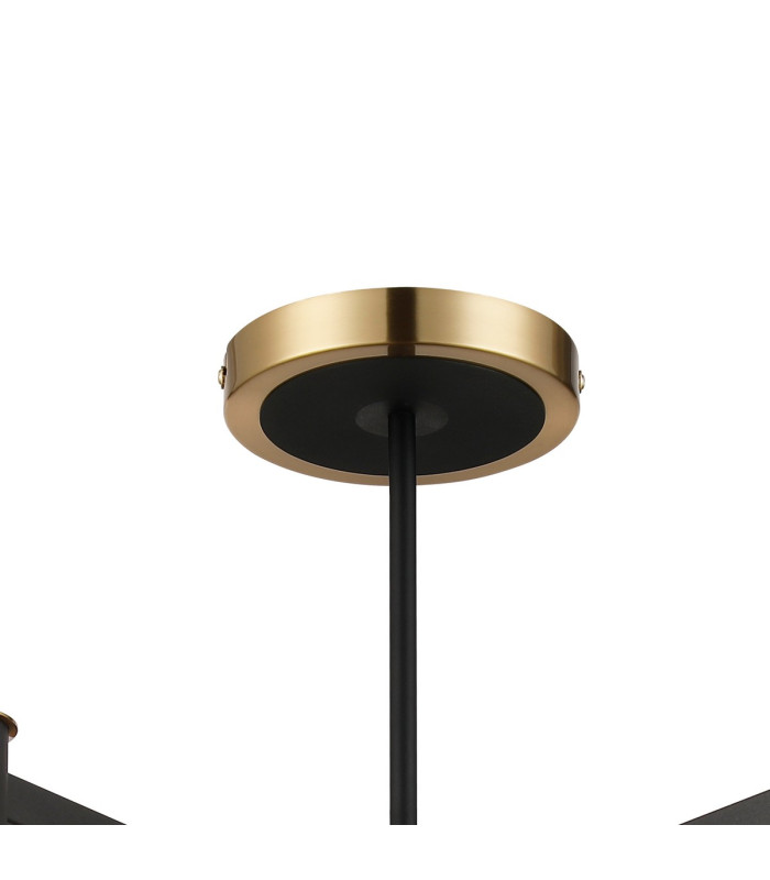 Worcester 71cm Swing Arm Semi Ceiling 5 Light E14 Brass/Satin Black/Clear Round Textured Diamond Pattern Glass-6