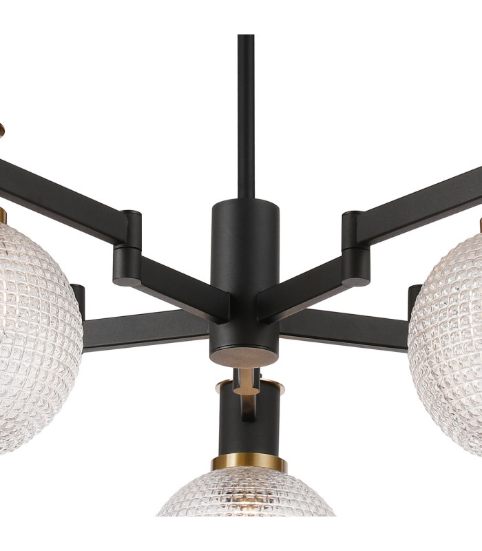 Worcester 71cm Swing Arm Semi Ceiling 5 Light E14 Brass/Satin Black/Clear Round Textured Diamond Pattern Glass-7