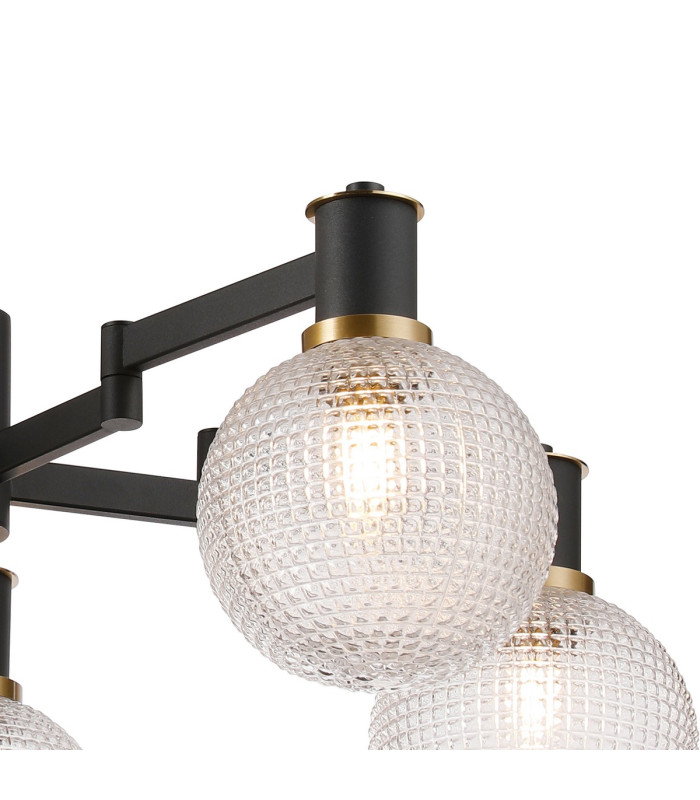 Worcester 71cm Swing Arm Semi Ceiling 5 Light E14 Brass/Satin Black/Clear Round Textured Diamond Pattern Glass-8