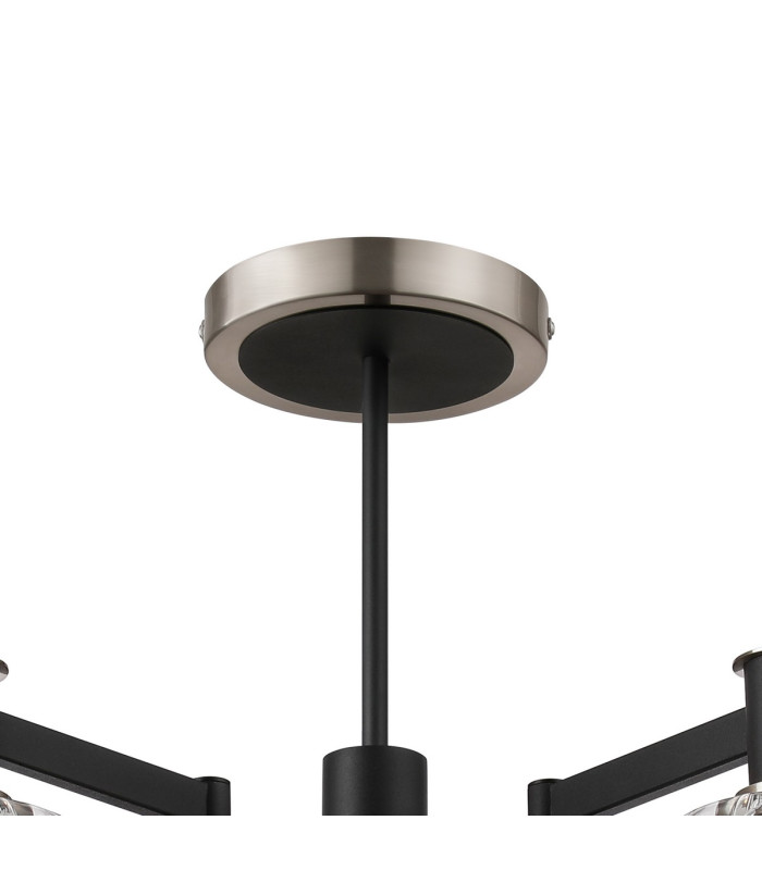 Worcester 69cm Swing Arm Semi Ceiling 5 Light E14 Satin Nickel/Satin Black/Clear Striped Cylinder Glass-5