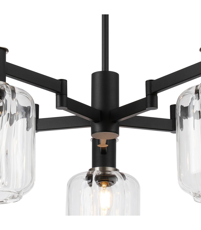 Worcester 69cm Swing Arm Semi Ceiling 5 Light E14 Satin Nickel/Satin Black/Clear Striped Cylinder Glass-6