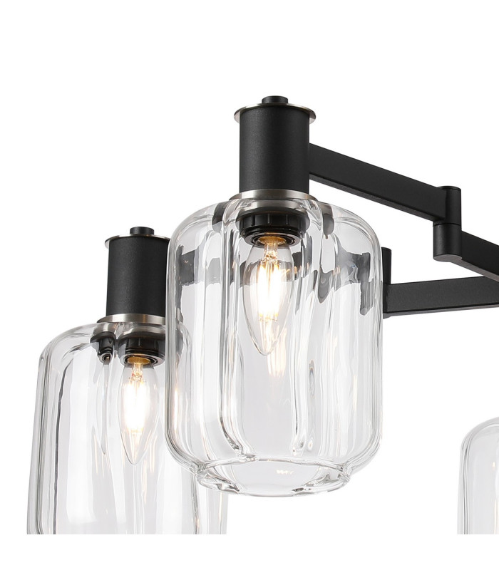 Worcester 69cm Swing Arm Semi Ceiling 5 Light E14 Satin Nickel/Satin Black/Clear Striped Cylinder Glass-7