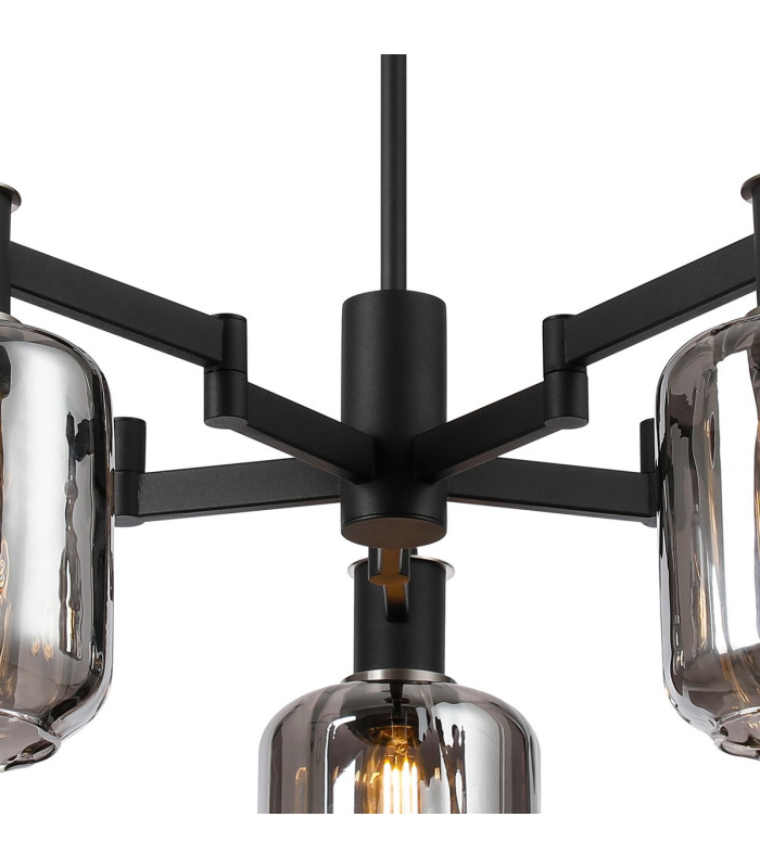 Worcester 69cm Swing Arm Semi Ceiling 5 Light E14 Satin Nickel/Satin Black/Smoke Striped Cylinder Glass-6