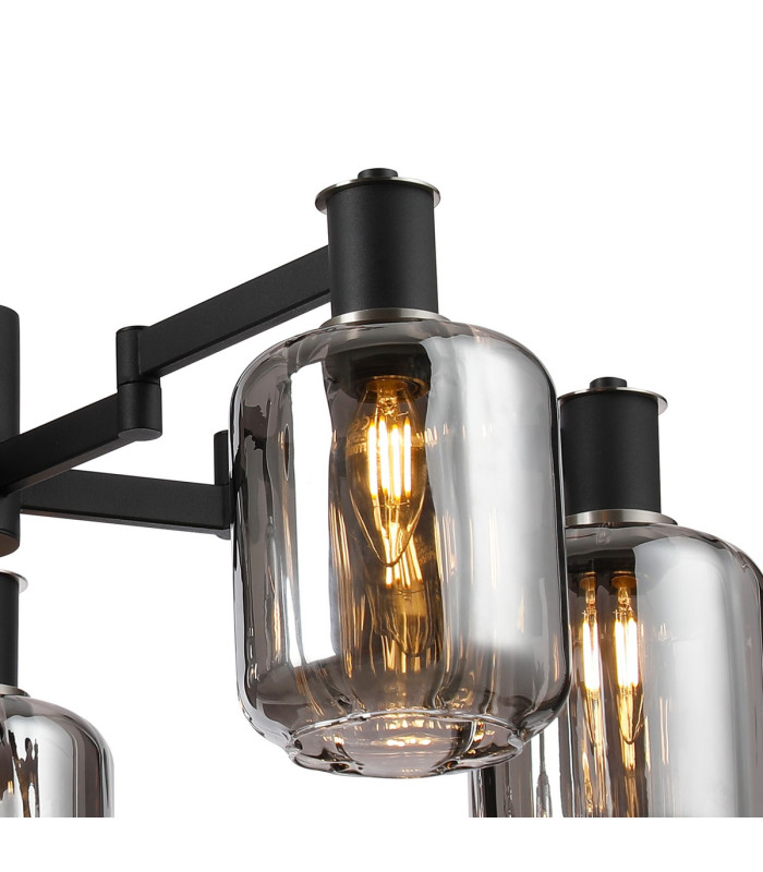 Worcester 69cm Swing Arm Semi Ceiling 5 Light E14 Satin Nickel/Satin Black/Smoke Striped Cylinder Glass-7